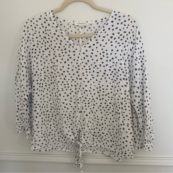 Beach Lunch Lounge Blouse V Neck Polka Dot Top Small - Picture 2 of 4